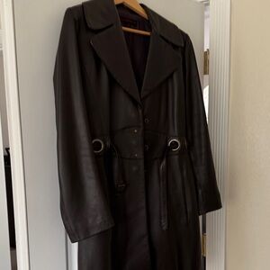 Elegant Dark Brown Leather Women's Coat